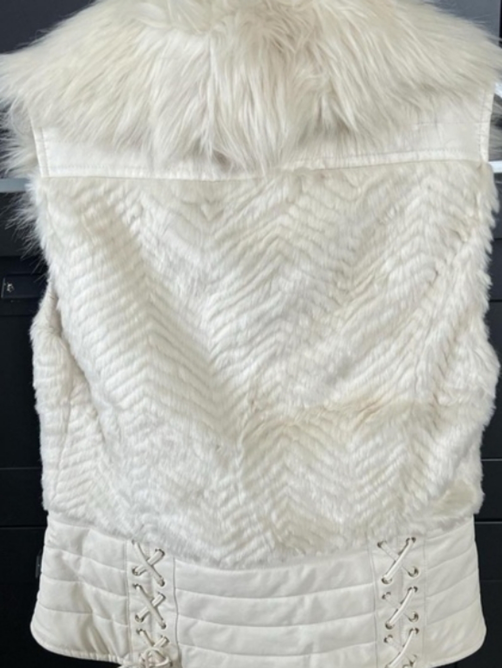 GUESS Women's Cream Faux Fur Vest with Quilted Hem - Picture 2 of 5